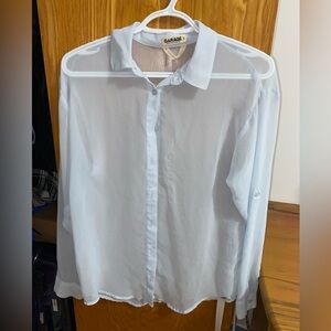 Garage Light Blue Sheer Button-Down Shirt
